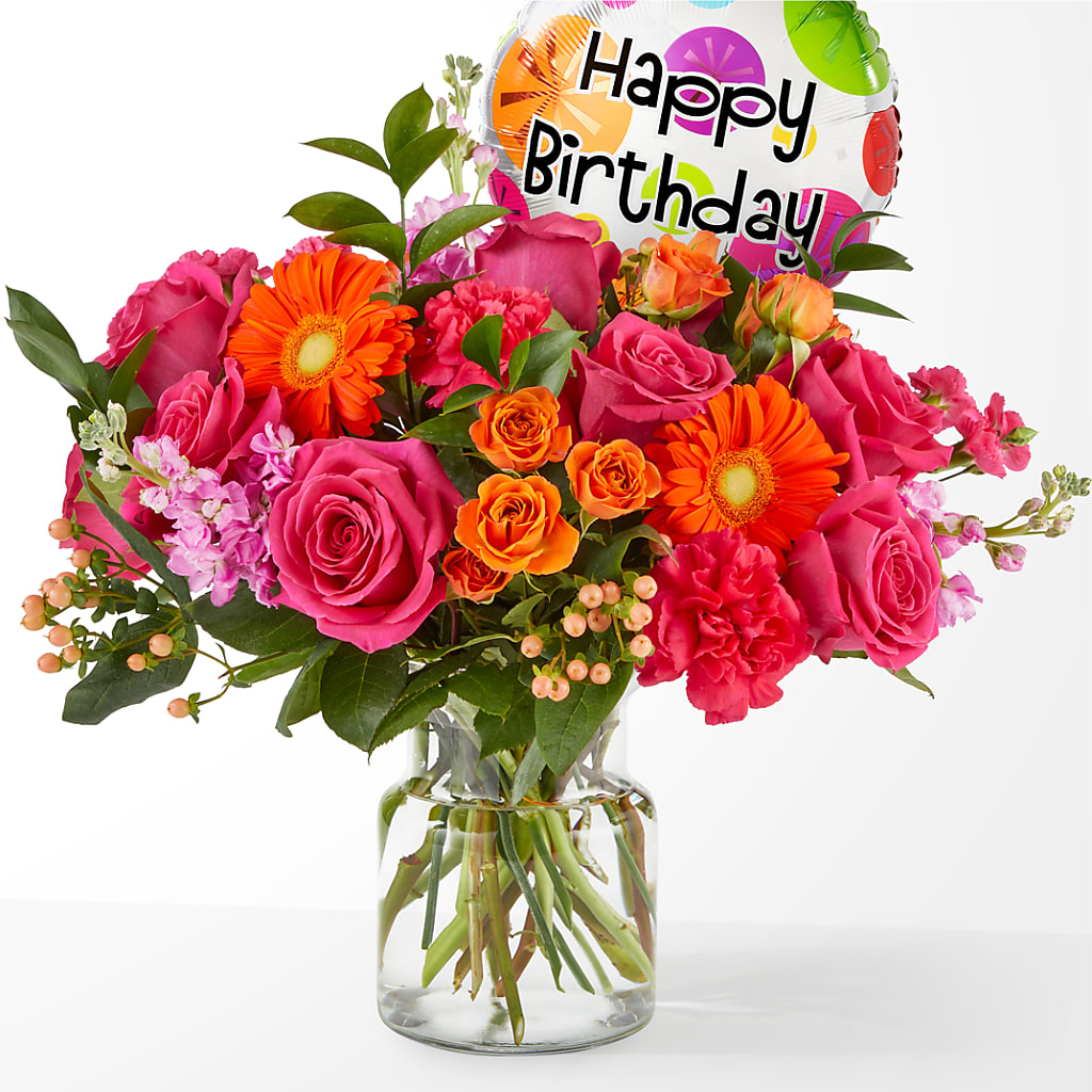 Fiesta Bouquet with Birthday Balloon – GIVENS FLOWERS & GIFTS LLC, Georgetown DE