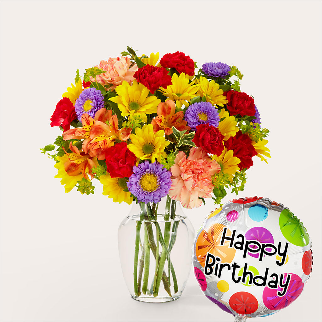 Kaleidoscope Bouquet with Birthday Balloon – GIVENS FLOWERS & GIFTS LLC, Georgetown DE